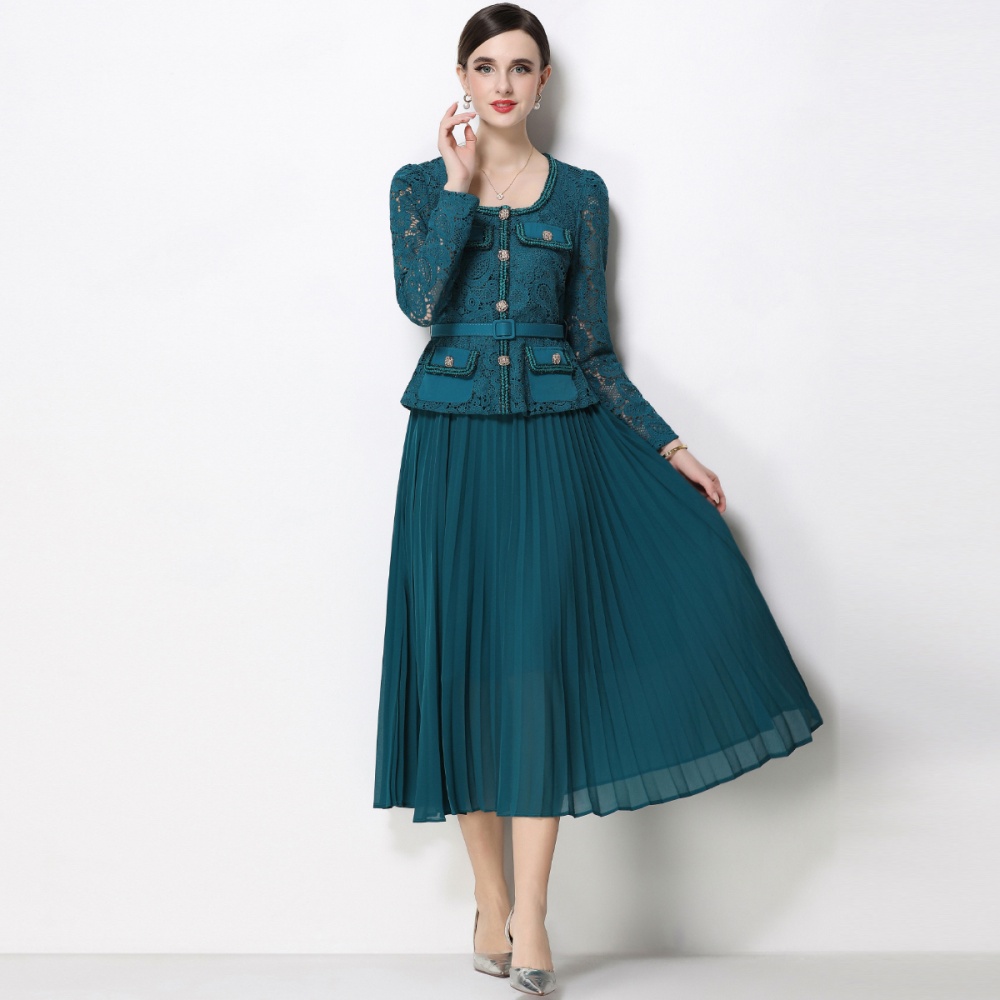 Lace slim France style square collar long dress