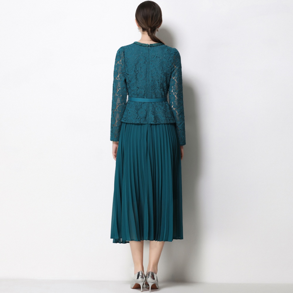 Lace slim France style square collar long dress