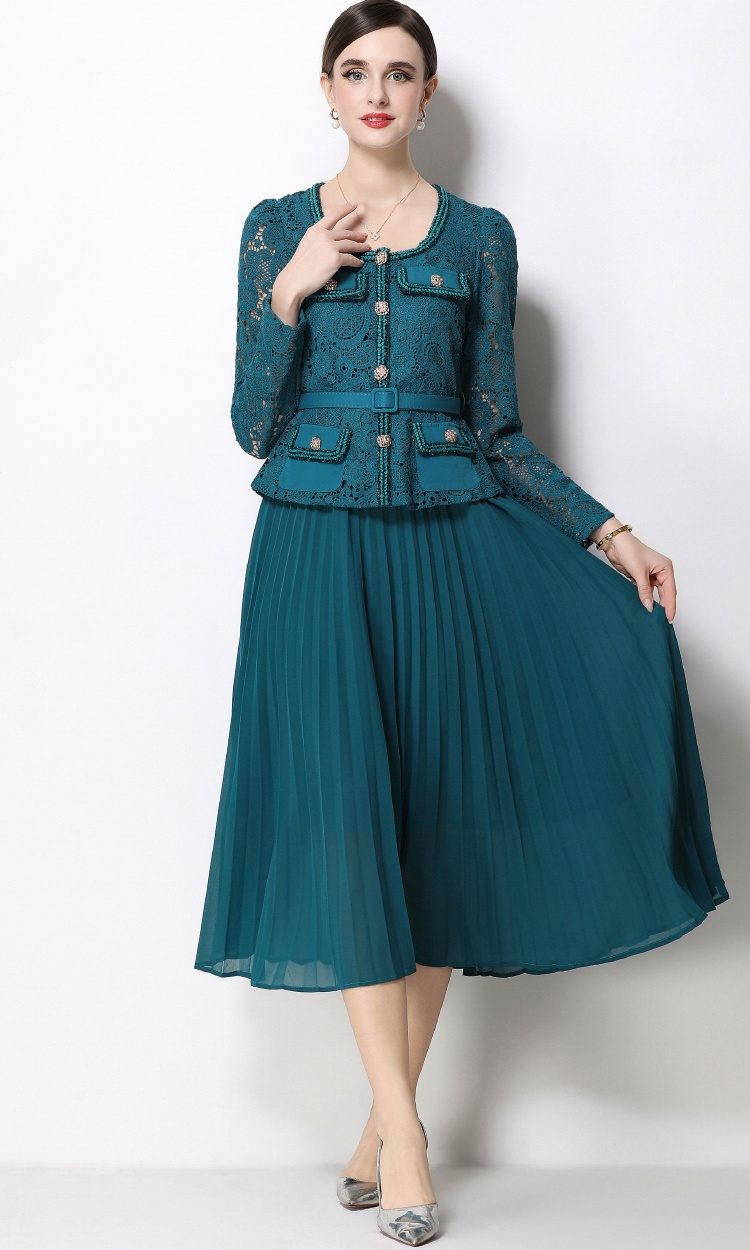 Lace slim France style square collar long dress