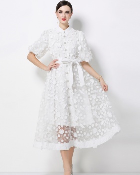Romantic style slim flowers embroidery elegant dress