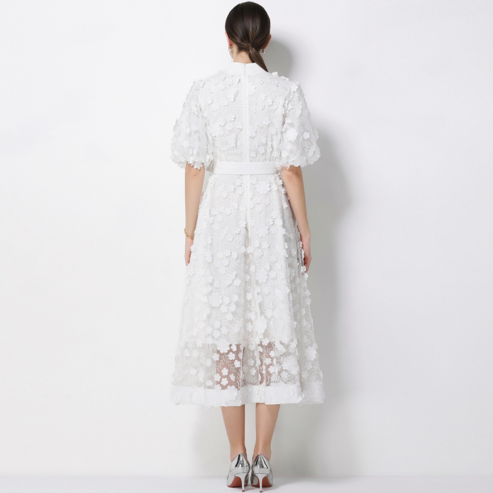 Romantic style slim flowers embroidery elegant dress