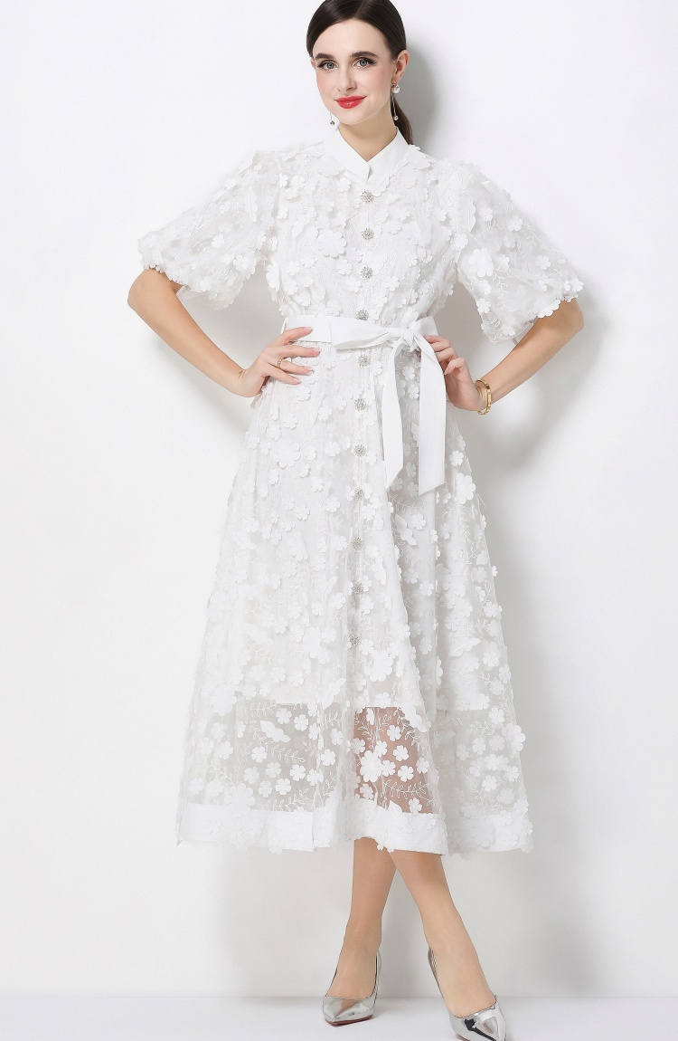 Romantic style slim flowers embroidery elegant dress