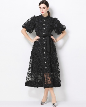 Cstand collar long sleeve romantic style slim elegant dress