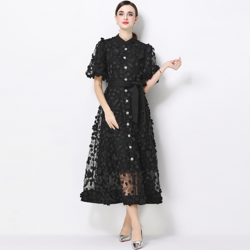 Cstand collar long sleeve romantic style slim elegant dress