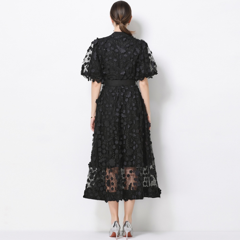 Cstand collar long sleeve romantic style slim elegant dress