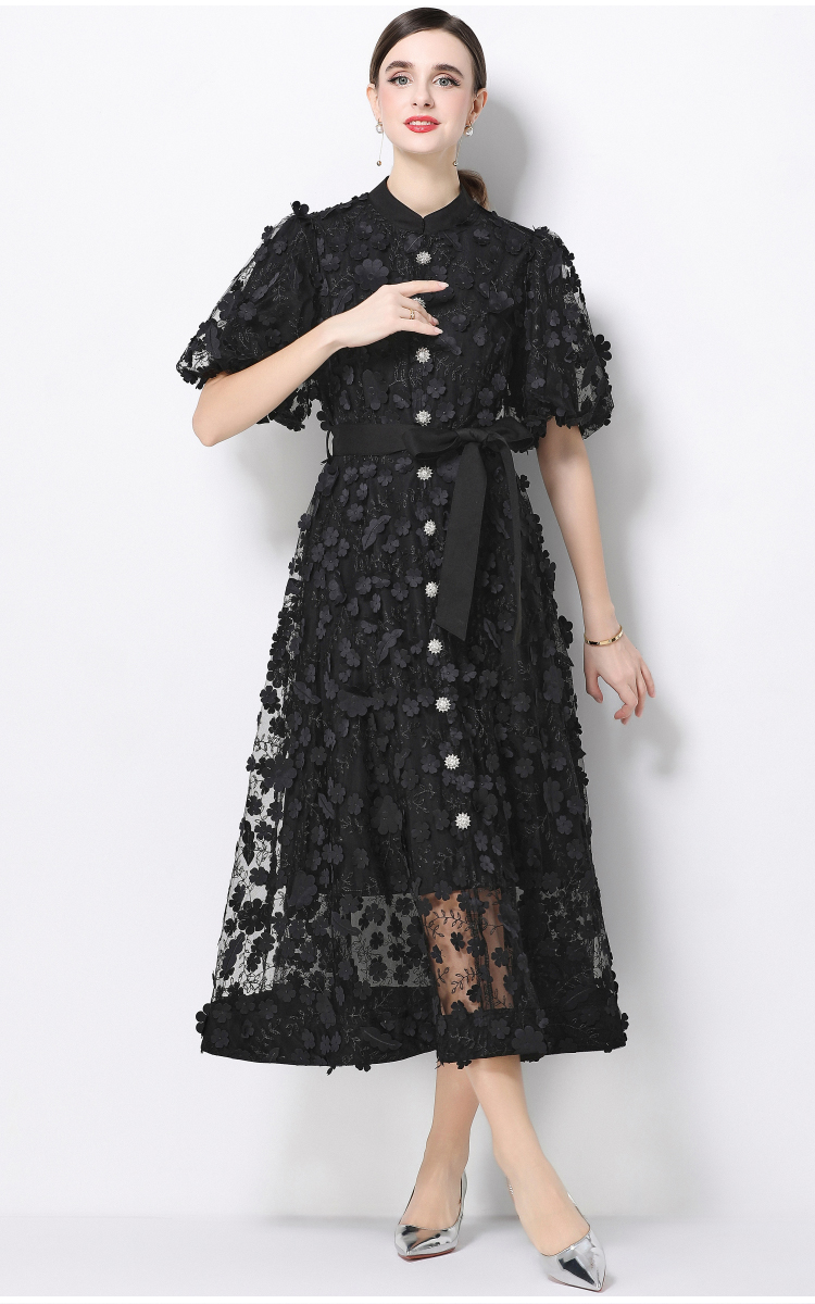 Cstand collar long sleeve romantic style slim elegant dress