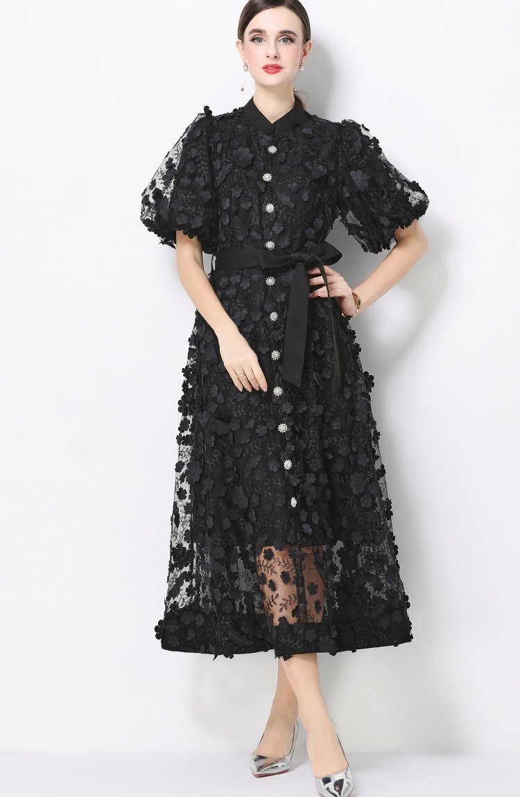 Cstand collar long sleeve romantic style slim elegant dress