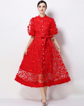 Stereoscopic A-line elegant long sleeve slim dress