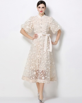 A-line elegant romantic style stereoscopic embroidery dress