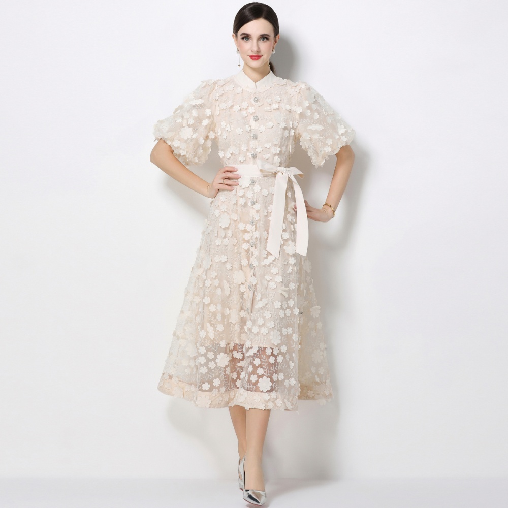 A-line elegant romantic style stereoscopic embroidery dress