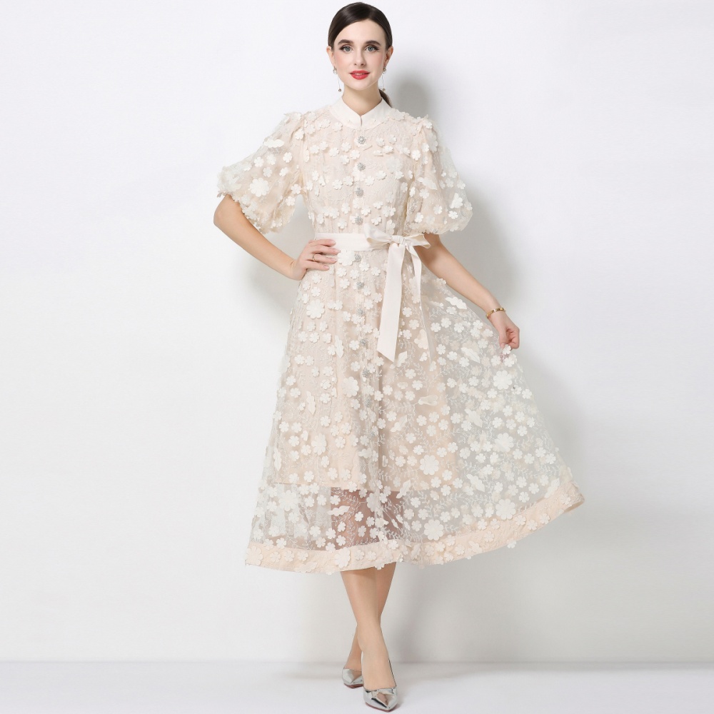 A-line elegant romantic style stereoscopic embroidery dress