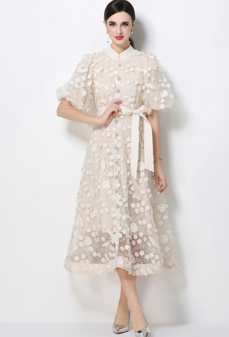 A-line elegant romantic style stereoscopic embroidery dress