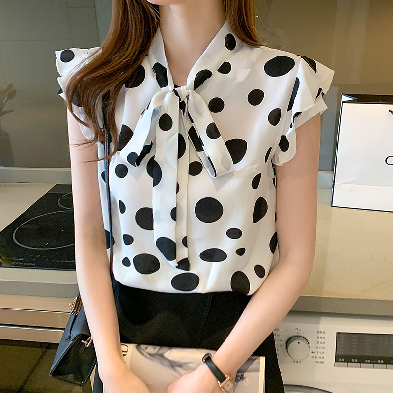 Bow chiffon shirt Western style small shirt for women