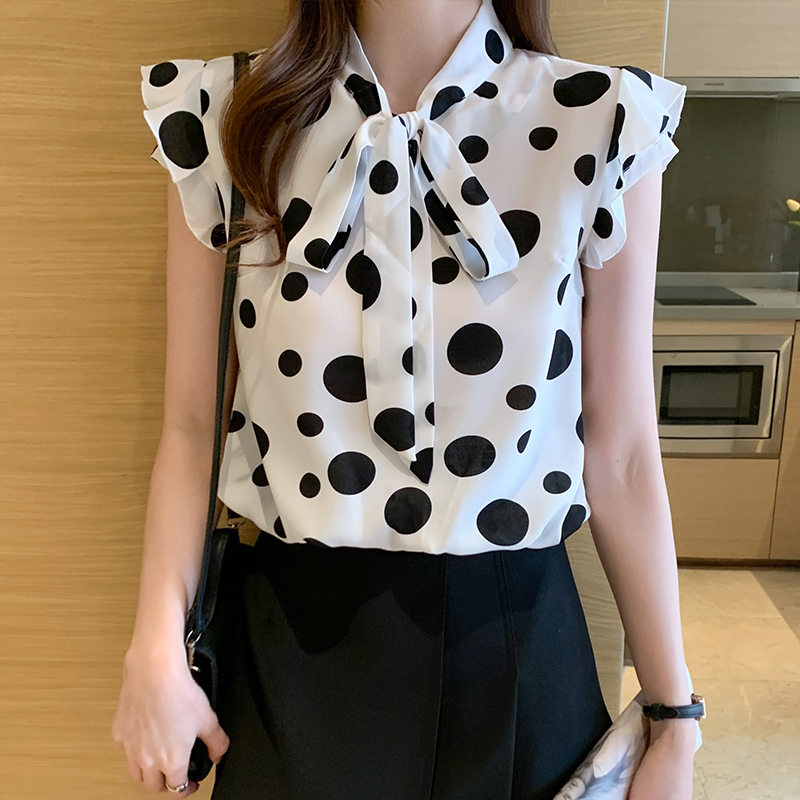 Bow chiffon shirt Western style small shirt for women