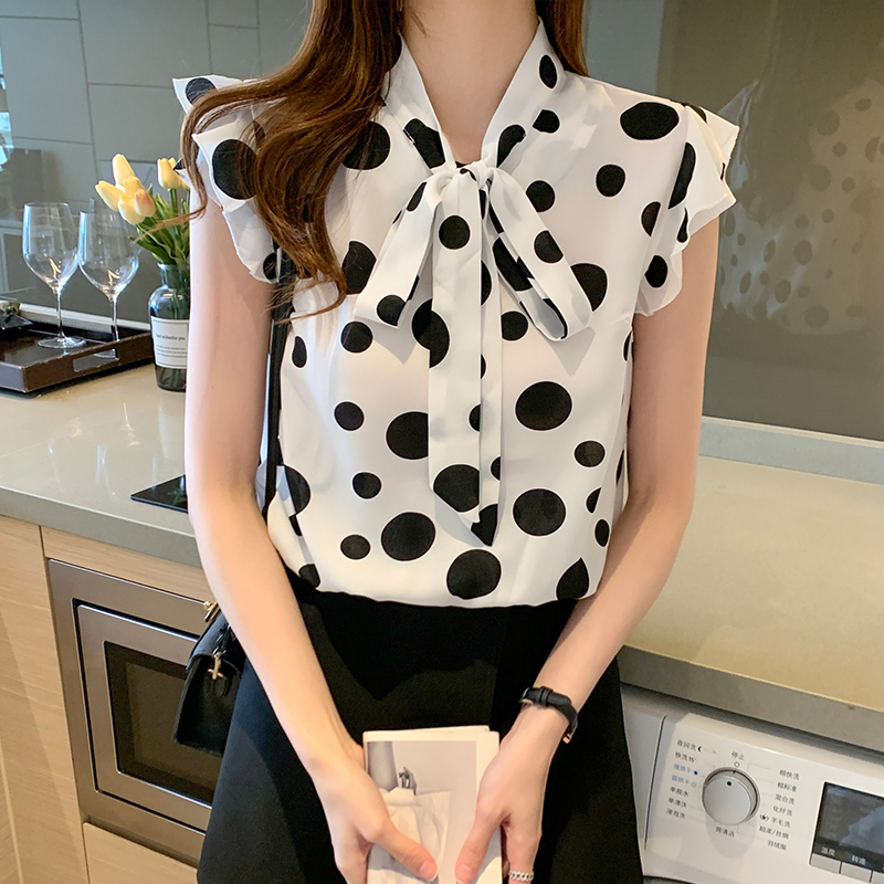 Bow chiffon shirt Western style small shirt for women