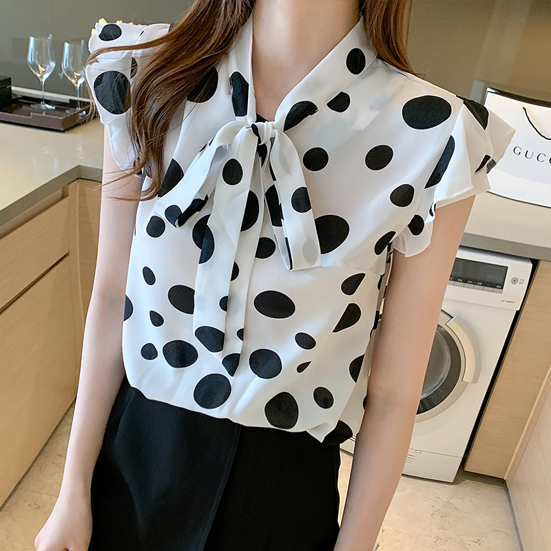 Bow chiffon shirt Western style small shirt for women