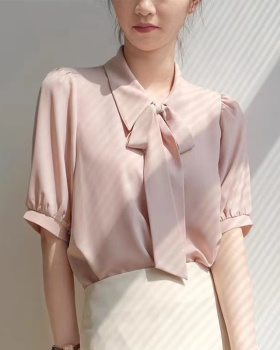 Pink streamer short sleeve sweet tender drape shirt for women