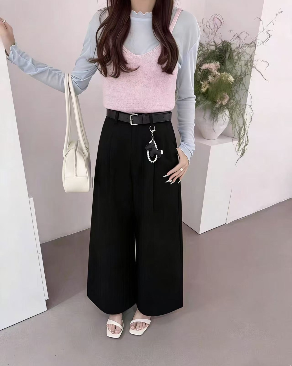 Loose lazy casual pants white wide leg pants for women
