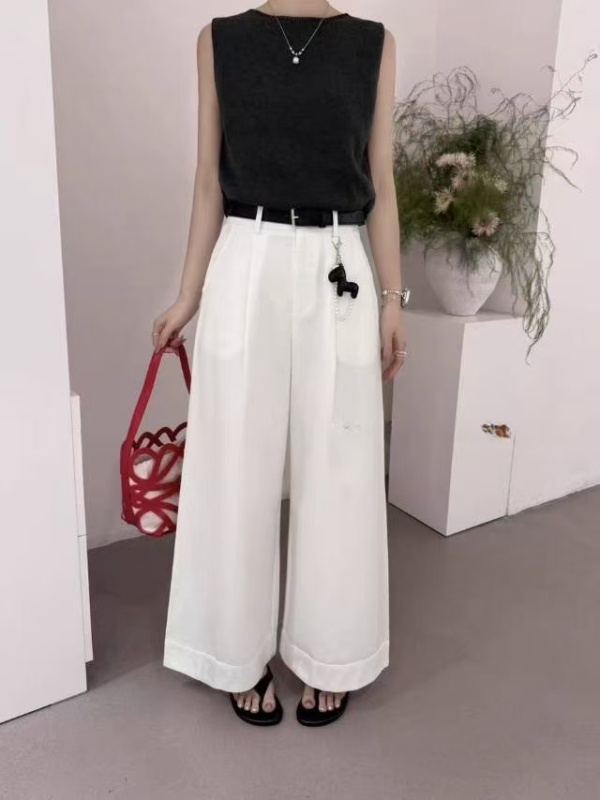 Loose lazy casual pants white wide leg pants for women