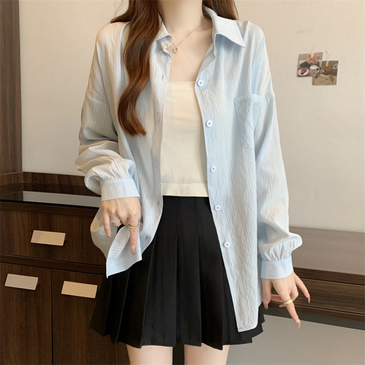 Long sleeve blue large yard tops thin retro shirt