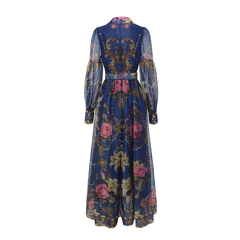 Spring and summer retro shirt long flowers dress