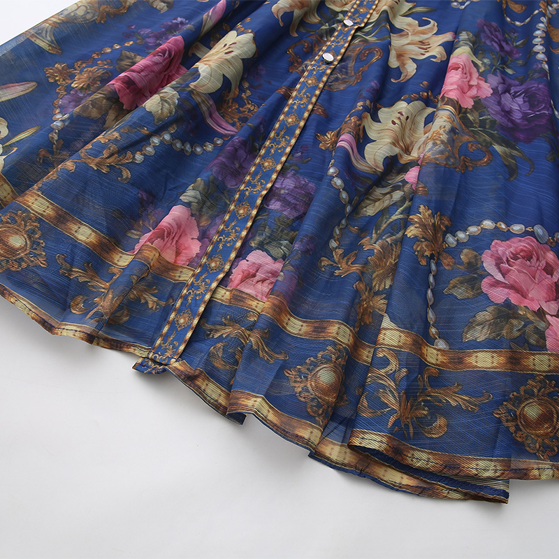 Spring and summer retro shirt long flowers dress