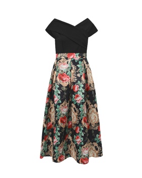 Spring and summer formal dress flat shoulder dress