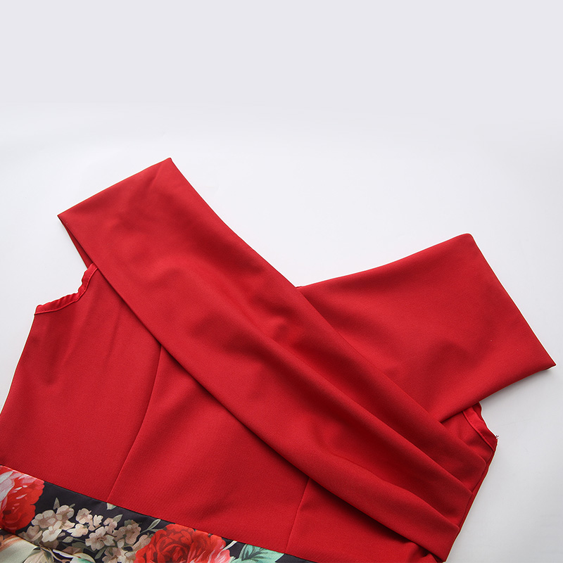 Flat shoulder spring and summer formal dress retro dress