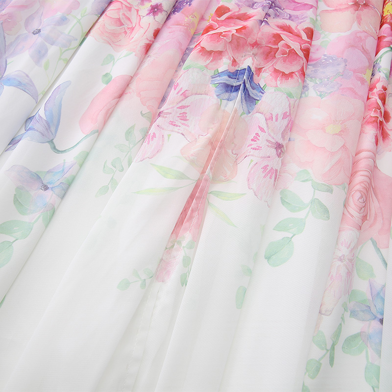 Flowers cstand collar spring and summer puff sleeve dress