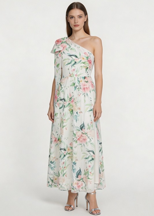 Vacation retro flowers organza spring and summer dress