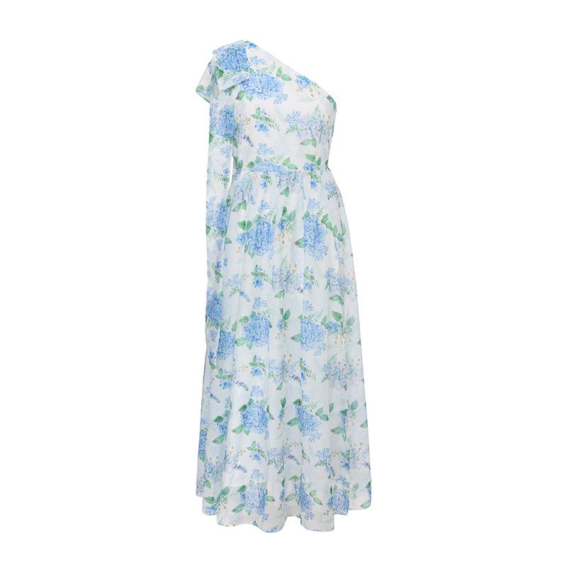 Flowers retro spring and summer sloping shoulder dress