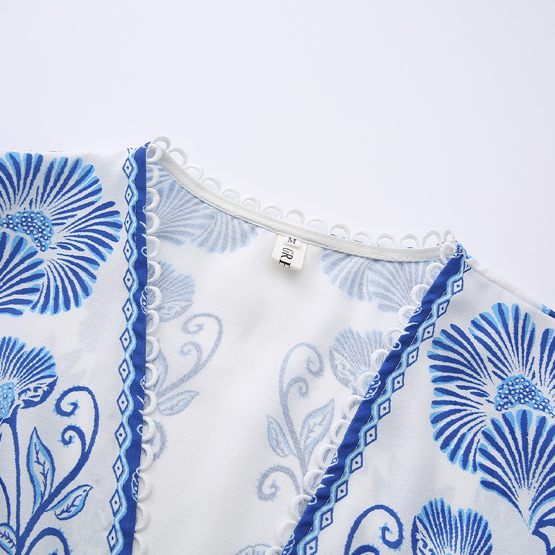 V-neck spring printing temperament long vacation dress