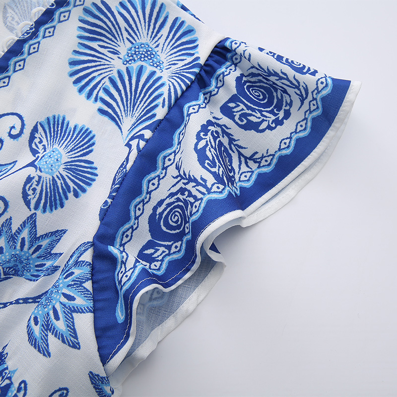 V-neck spring printing temperament long vacation dress