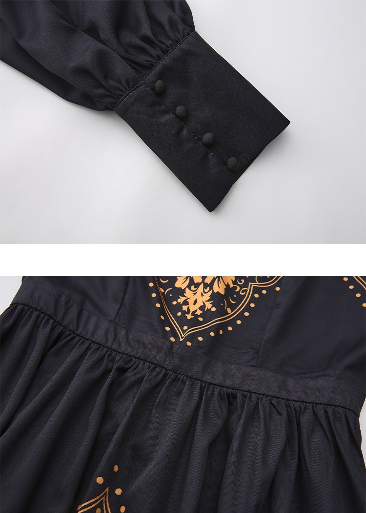 Retro big skirt national style long cstand collar dress