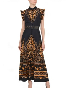 Big skirt retro cstand collar boats sleeve dress