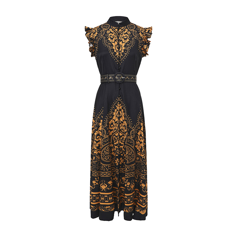 Big skirt retro cstand collar boats sleeve dress