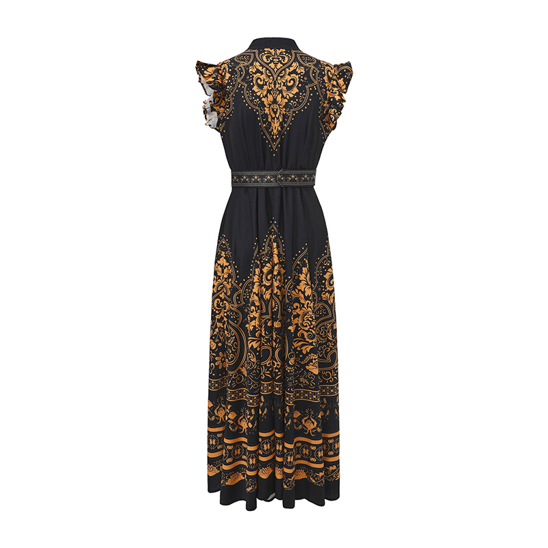 Big skirt retro cstand collar boats sleeve dress