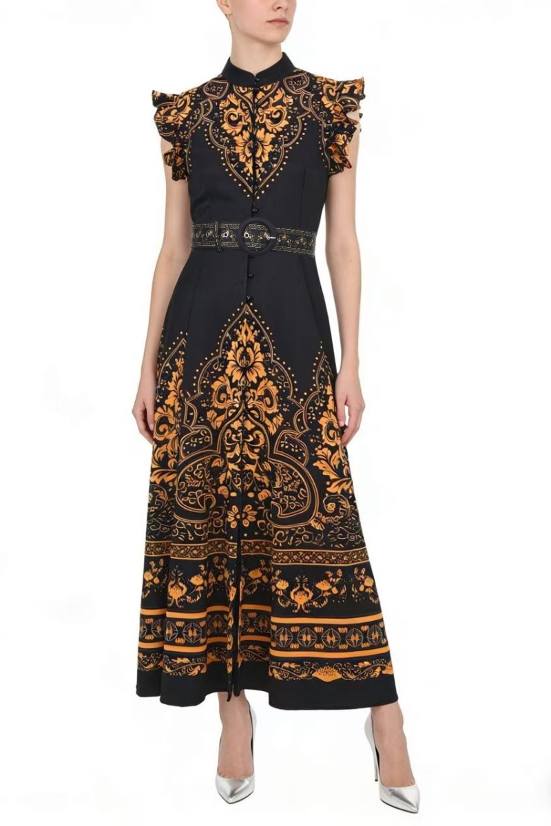 Big skirt retro cstand collar boats sleeve dress