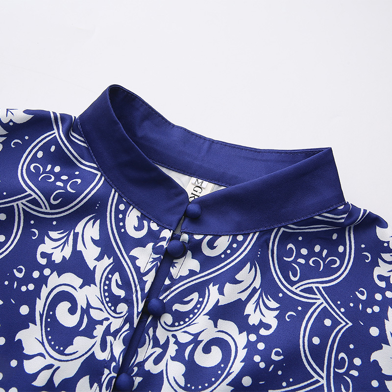 Cstand collar temperament printing big skirt dress