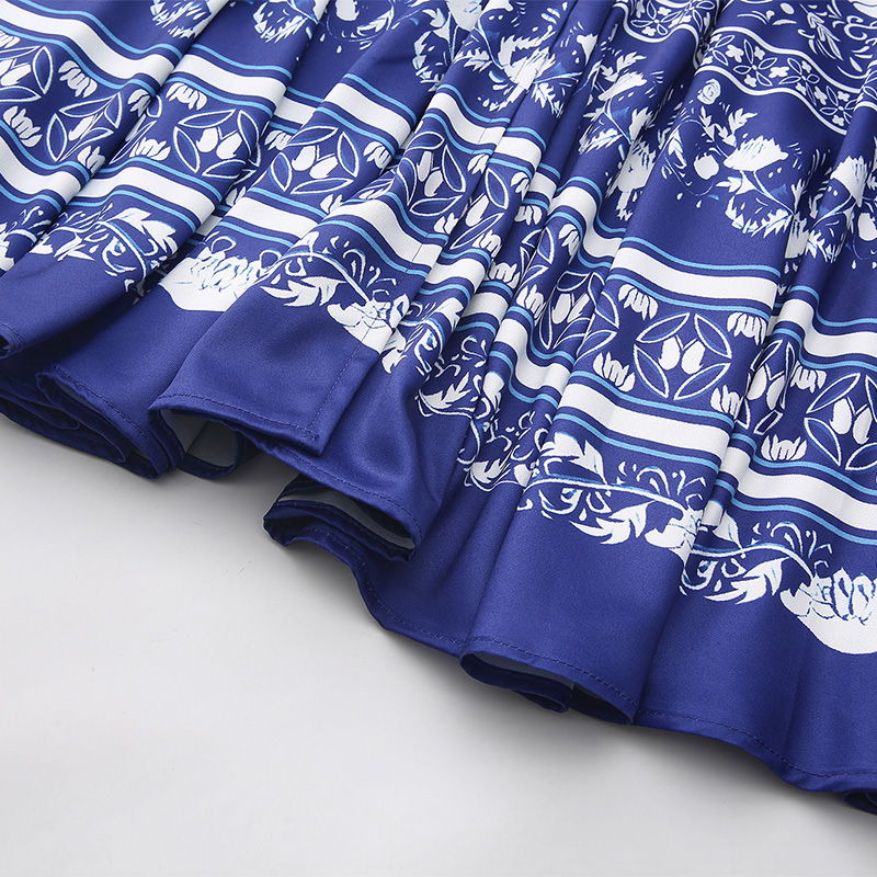 Cstand collar temperament printing big skirt dress