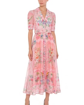 Retro printing spring shirt long court style dress