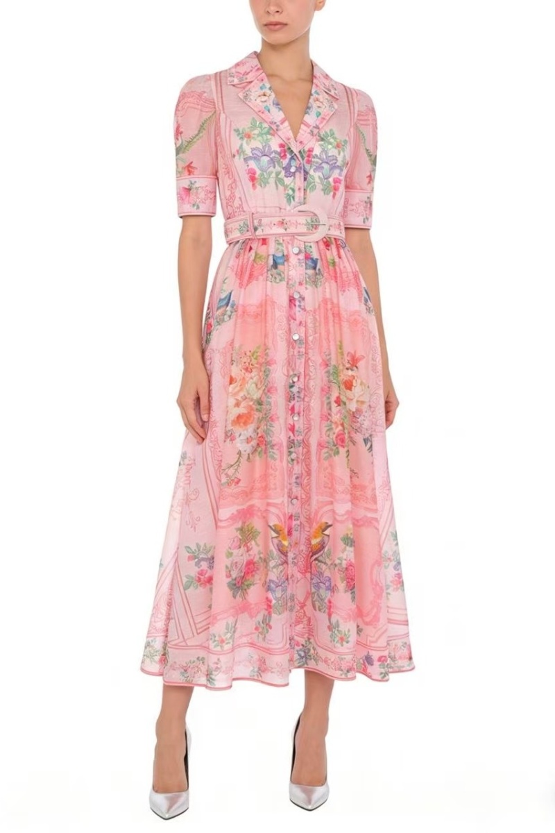 Retro printing spring shirt long court style dress