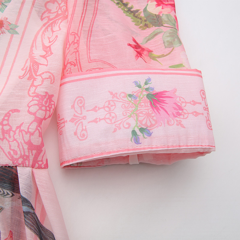 Retro printing spring shirt long court style dress