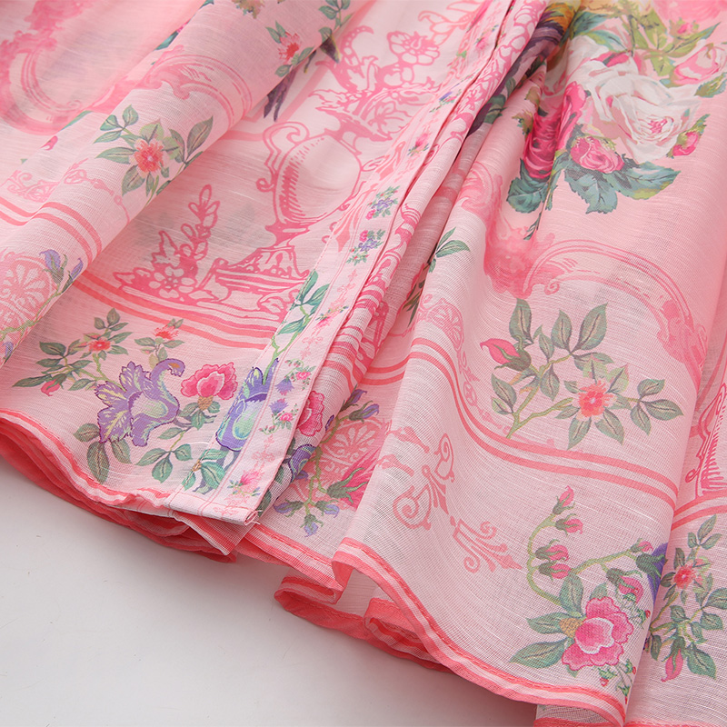 Retro printing spring shirt long court style dress