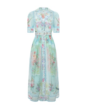 Retro court style printing dress spring long shirt