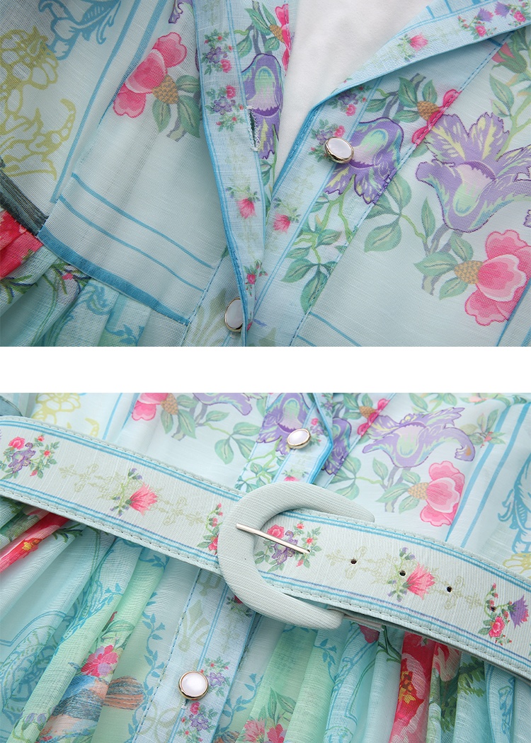 Retro court style printing dress spring long shirt