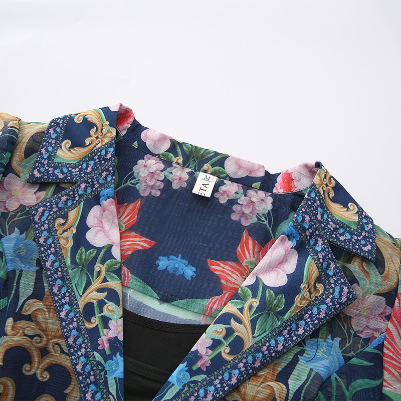 Spring retro long dress printing court style shirt