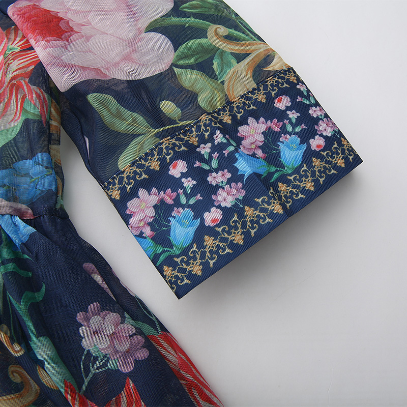 Spring retro long dress printing court style shirt