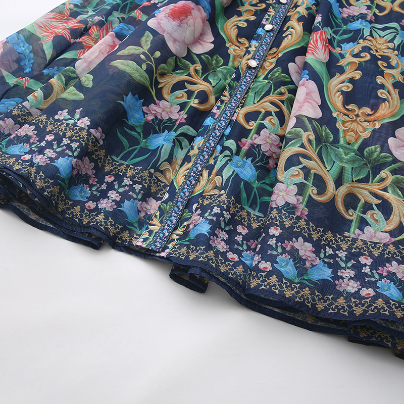 Spring retro long dress printing court style shirt