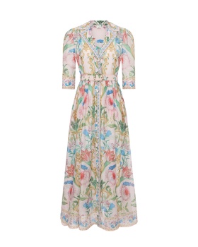 Spring printing long shirt retro court style dress